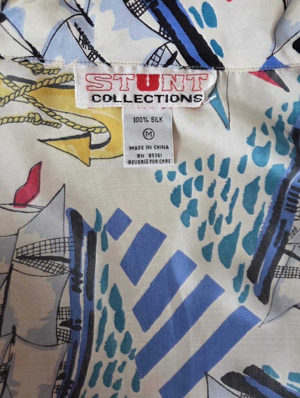 Vintage STUNT Collections Nautical Silk Button Front Blouse Womens Size Medium - Picture 6 of 8